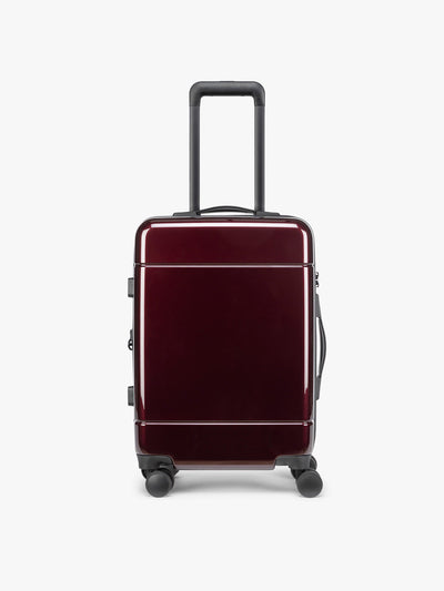 CALPAK Hue Carry On Luggage in Dark Cherry Red on white background; LHU1020-NP-GLAZED-DARK-CHERRY