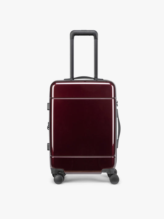 CALPAK Hue Carry On Luggage in Dark Cherry Red on white background; LHU1020-NP-GLAZED-DARK-CHERRY