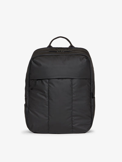 CALPAK Luka 17 inch Laptop Backpack featuring soft, puffy exterior and water resistant lining in matte black; BPX2301-MATTE-BLACK
