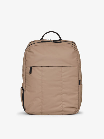 CALPAK Luka 17 inch Laptop Backpack featuring soft, puffy exterior and water resistant lining in chocolate; BPX2301-CHOCOLATE