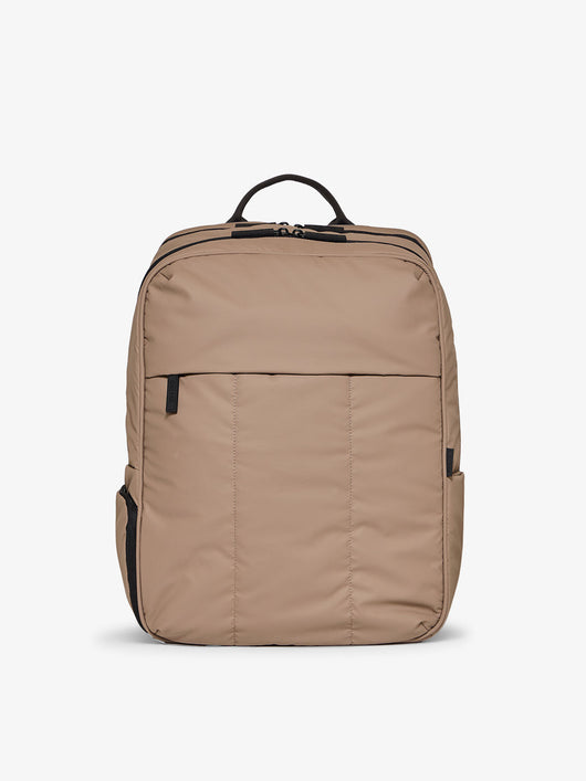 CALPAK Luka 17 inch Laptop Backpack featuring soft, puffy exterior and water resistant lining in chocolate; BPX2301-CHOCOLATE