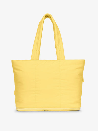 CALPAK Luka expandable tote bag with laptop compartment and padded straps in yellow; ALT2201-BUTTER