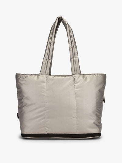 CALPAK Luka expandable tote bag with laptop compartment and padded straps in silver; ALT2201-GUNMETAL