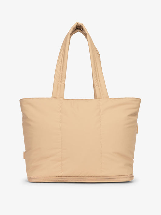 CALPAK Luka expandable tote bag with laptop compartment and padded straps in latte; ALT2201-LATTE