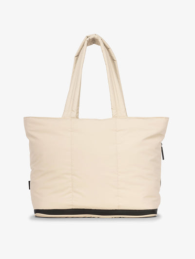 CALPAK Luka expandable tote bag with multiple pockets in oatmeal; ALT2201-OATMEAL