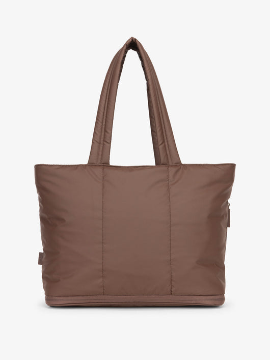 CALPAK Luka expandable tote bag with laptop compartment and padded straps in walnut; ALT2201-WALNUT