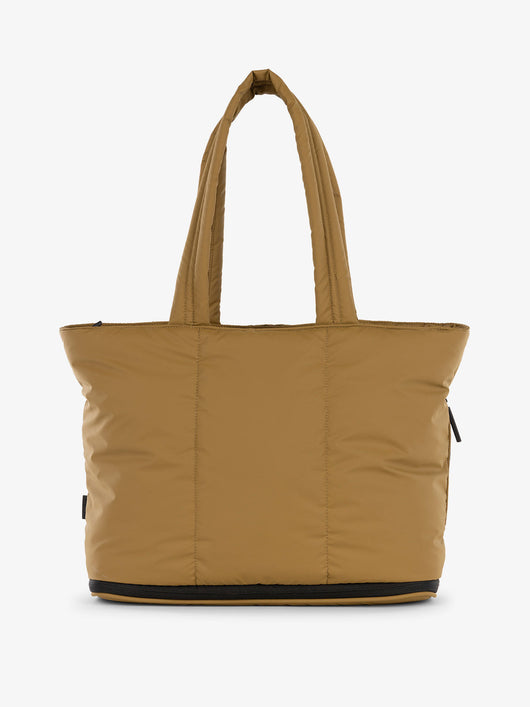 CALPAK Luka expandable tote bag with laptop compartment and padded straps in brown; ALT2201-KHAKI