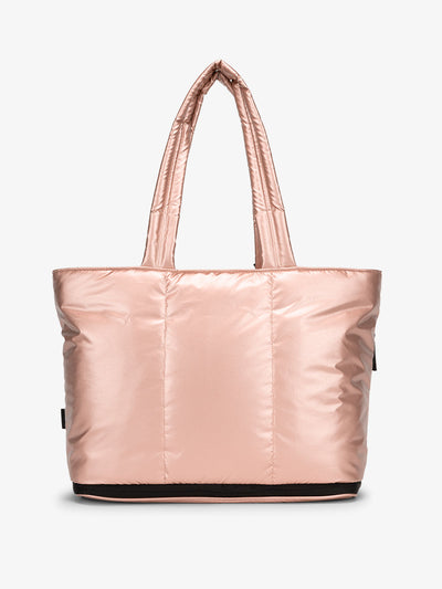 CALPAK Luka expandable tote bag with laptop compartment and padded straps in pink rose gold; ALT2201-ROSE-GOLD