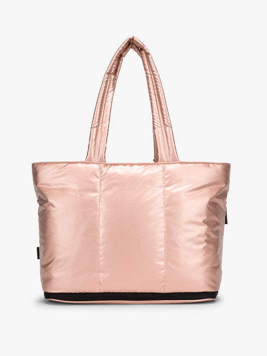 CALPAK Luka expandable tote bag with laptop compartment and padded straps in pink rose gold; ALT2201-ROSE-GOLD