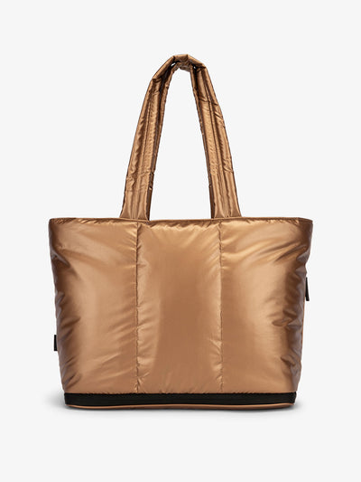 CALPAK Luka expandable tote bag with laptop compartment and padded straps in metallic brown copper; ALT2201-COPPER
