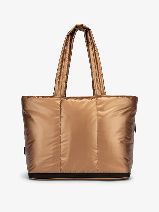 CALPAK Luka expandable tote bag with laptop compartment and padded straps in metallic brown copper; ALT2201-COPPER