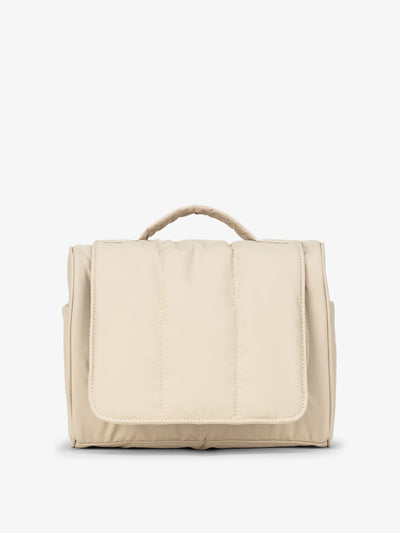CALPAK Luka Hanging Toiletry Bag with carrying handle in beige oatmeal; TLH2301-OATMEAL