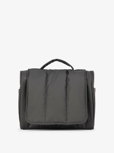 CALPAK Luka Hanging Toiletry Bag with carrying handle in matte black; TLH2301-MATTE-BLACK