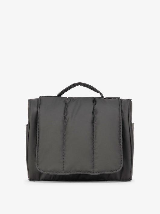 CALPAK Luka Hanging Toiletry Bag with carrying handle in matte black; TLH2301-MATTE-BLACK