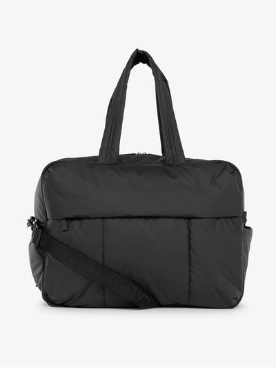 CALPAK Luka large duffle bag with detachable strap and zippered front pocket in black; DLL2201-MATTE-BLACK