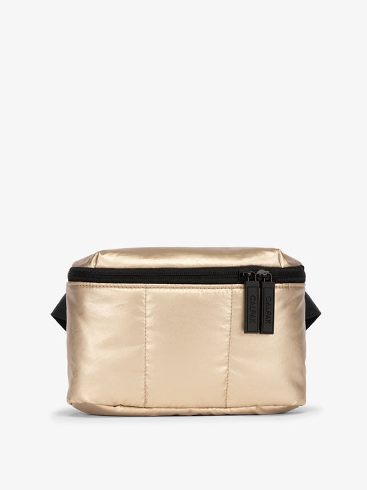 CALPAK Luka Mini Belt Bag with soft puffy exterior in metallic gold; BBM2201-GOLD