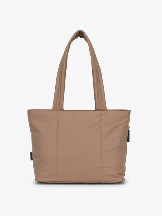 CALPAK Luka Mini Tote with soft, puffy exterior in chocolate; ALM2401-CHOCOLATE
