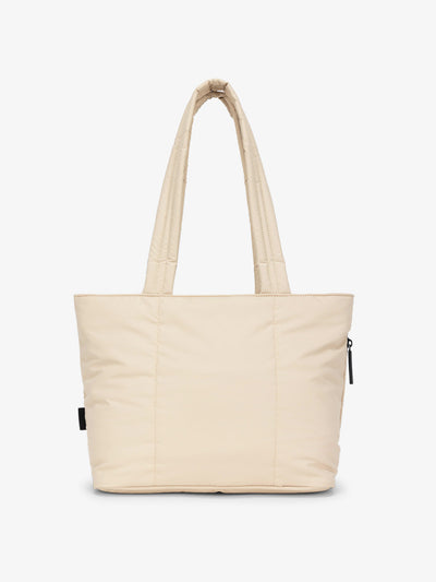 CALPAK Luka Mini Tote with soft, puffy exterior in oatmeal; ALM2401-OATMEAL