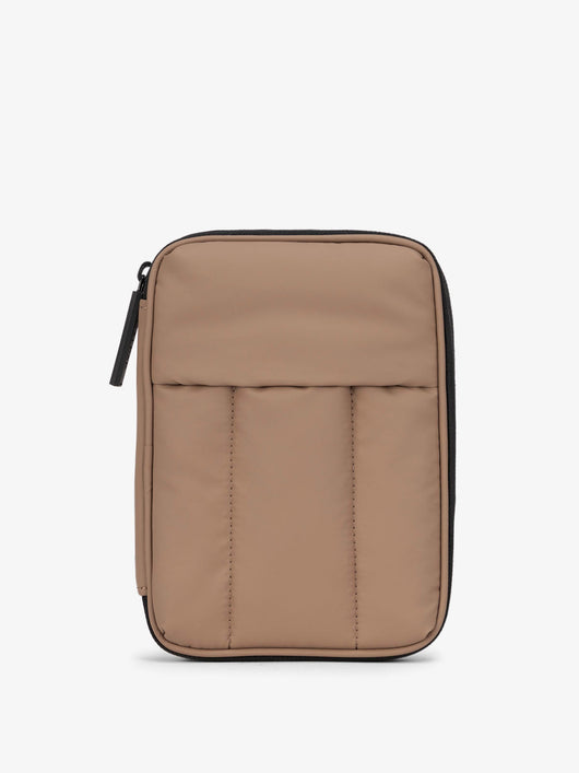 CALPAK Luka Zippered Passport Wallet with soft, puffy exterior in brown chocolate;PZW2301-CHOCOLATE