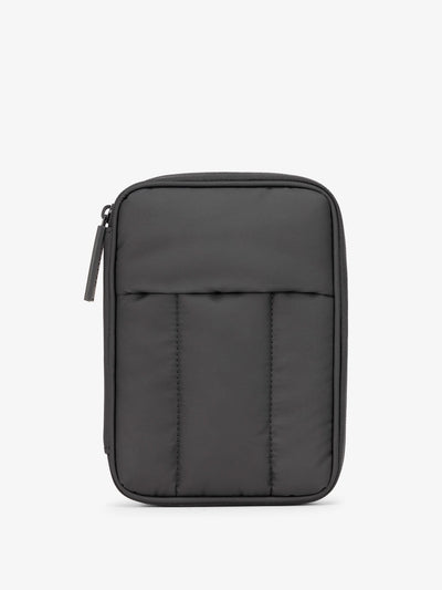 CALPAK Luka Zippered Passport Wallet with soft, puffy exterior in matte black; PZW2301-MATTE-BLACK
