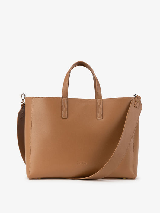 CALPAK laptop tote bag for work in brown; ATO2102-TOFFEE