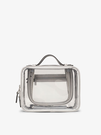 CALPAK Medium clear makeup bag with compartments in cool grey; CMM2201-COOL-GREY