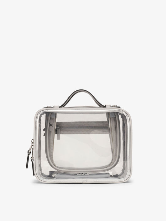 CALPAK Medium clear makeup bag with compartments in cool grey; CMM2201-COOL-GREY