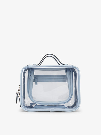 CALPAK Medium clear makeup bag with compartments in sky; CMM2201-SKY