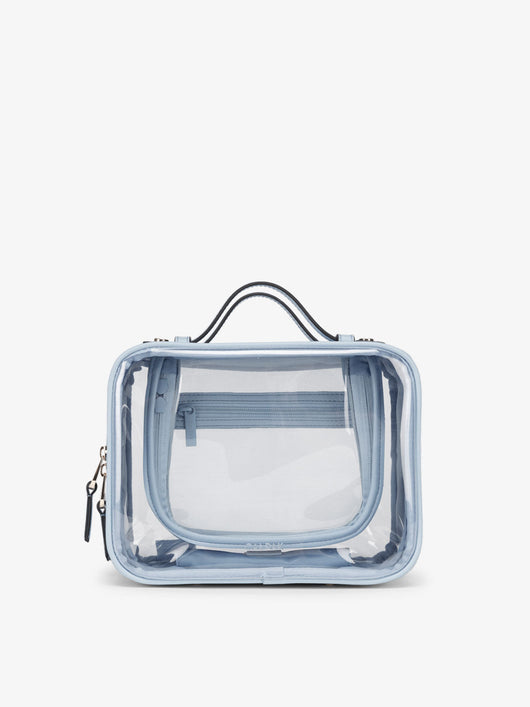 CALPAK Medium clear makeup bag with compartments in sky; CMM2201-SKY