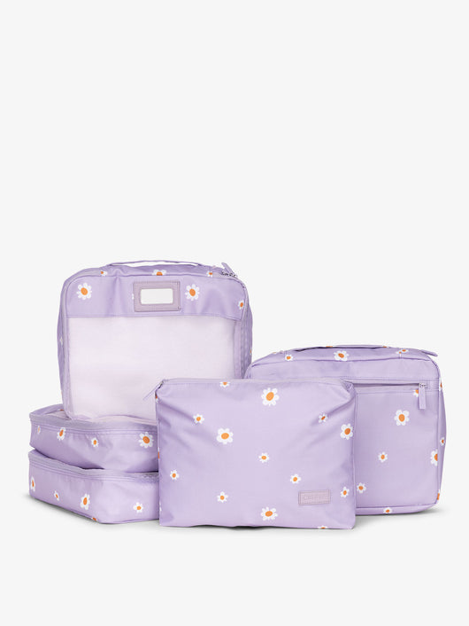 CALPAK 5 piece set packing cubes for travel with labels and top handles in orchid fields; PC1601-ORCHID-FIELDS