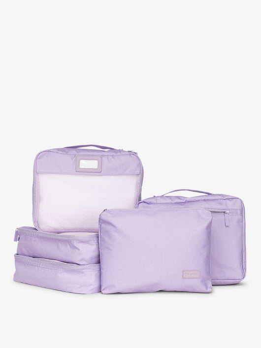 CALPAK 5 piece set packing cubes for travel with labels and top handles in orchid; PC1601-ORCHID