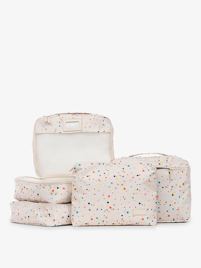 CALPAK 5 piece set packing cubes for travel with labels and top handles in speckle; PC1601-SPECKLE