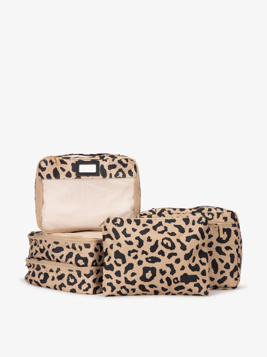 CALPAK 5 piece set luggage mesh organizers in animal print with label; PC1601-CHEETAH