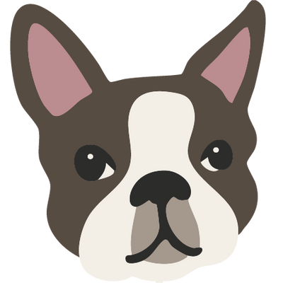 Cartoon illustration of a dog's face with a white snout and brown ears on a white background