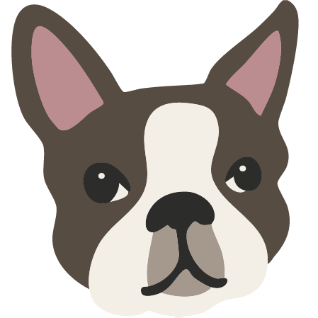 Cartoon illustration of a dog's face with a white snout and brown ears on a white background