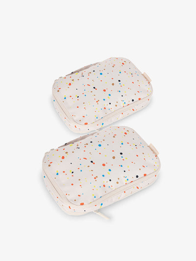 CALPAK small compression packing cubes in beige and multi-colored speckle; PCS2301-SPECKLE