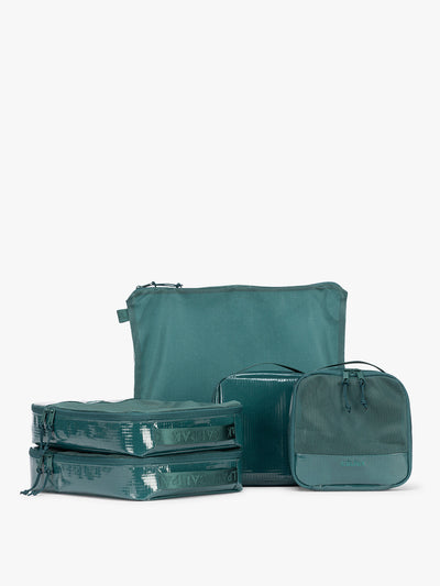 CALPAK Terra 5pc Packing Cube Set in blue green Kale on a white background; PCT2601-KALE