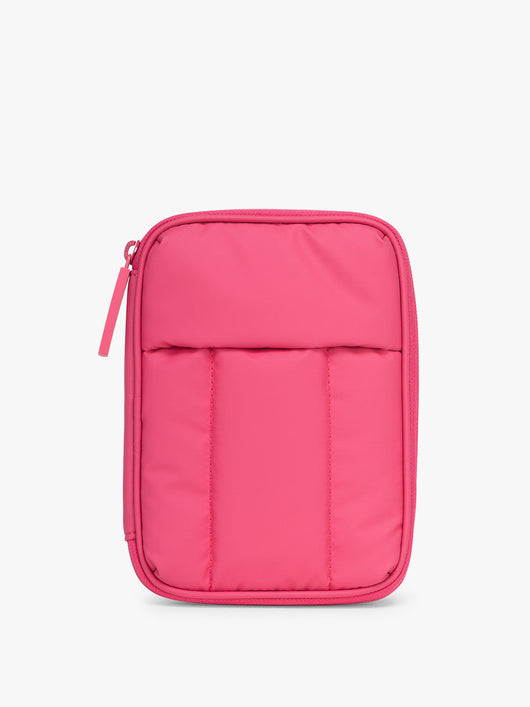 CALPAK Luka Zip Passport Wallet in bright pink Dragonfruit on a white background; PZW2301-DRAGONFRUIT