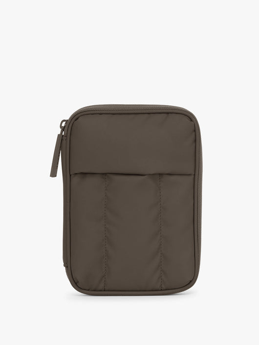 CALPAK Luka Zip Passport Wallet in brown Mushroom; PZW2301-MUSHROOM