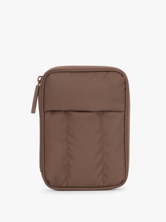 CALPAK Luka Zippered Passport Wallet in brown monochrome Walnut front view; PZW2301-WALNUT