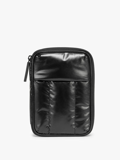 Front view of CALPAK Luka Zippered Passport Wallet in Glazed Black; PZW2301-GLAZED-BLACK
