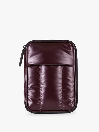 CALPAK Luka Zippered Passport Wallet in maroon Glazed Dark Cherry front view; PZW2301-GLAZED-DARK-CHERRY