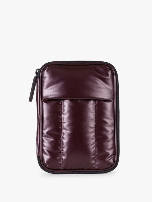 CALPAK Luka Zippered Passport Wallet in maroon Glazed Dark Cherry front view; PZW2301-GLAZED-DARK-CHERRY