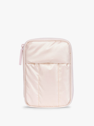 CALPAK Luka Zip Passport Wallet in light pink shiny Pearlescent; PZW2301-PEARLESCENT