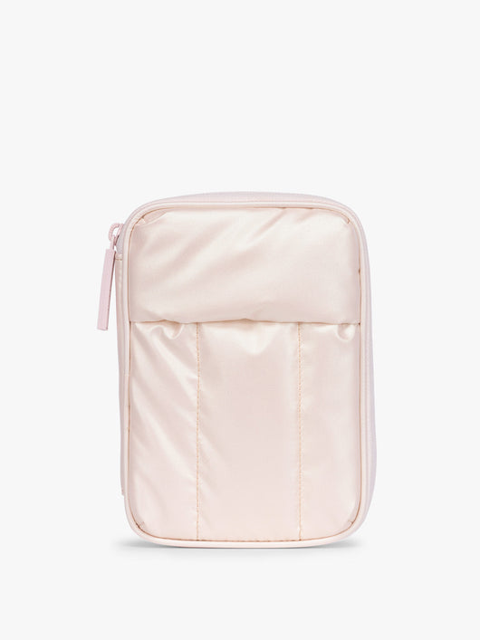 CALPAK Luka Zip Passport Wallet in light pink shiny Pearlescent; PZW2301-PEARLESCENT