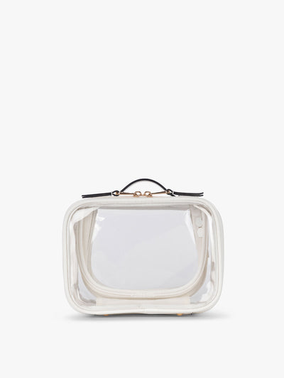 CALPAK Small Clear Cosmetics Case in White front view; CCM2001-WHITE
