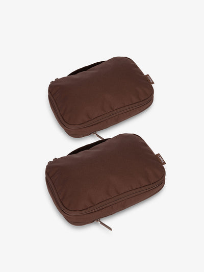 CALPAK small compression packing cubes in dark brown walnut; PCS2301-WALNUT