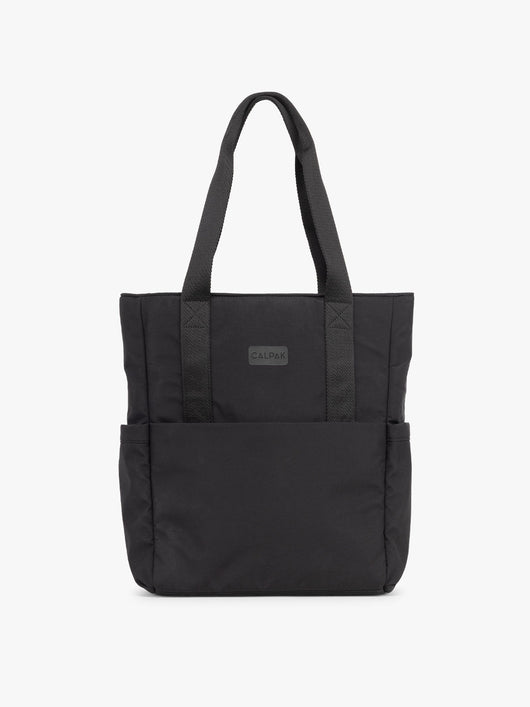 CALPAK Zippered Laptop Tote Bag in Black  on a white background; TCN2501-BLACK