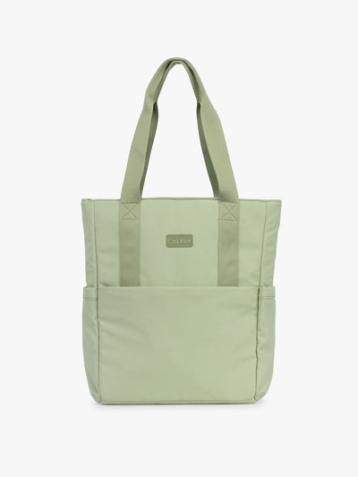 CALPAK Zippered Laptop Tote Bag in light green Meadow on a white background; TCN2501-MEADOW