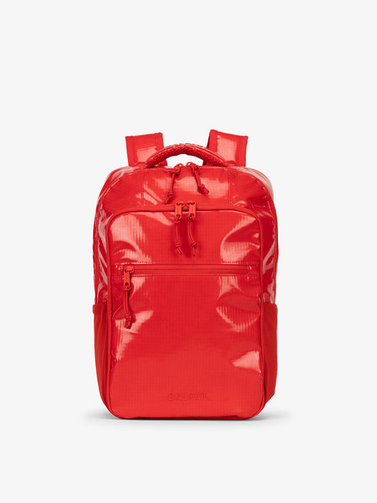 Front view of CALPAK Terra Hydration Backpack in flame red; BPT2201-FLAME